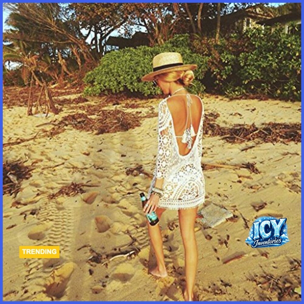 Rayon Crochet Lace Bikini Cover Up Dress with V-Back - Picture 4 of 4